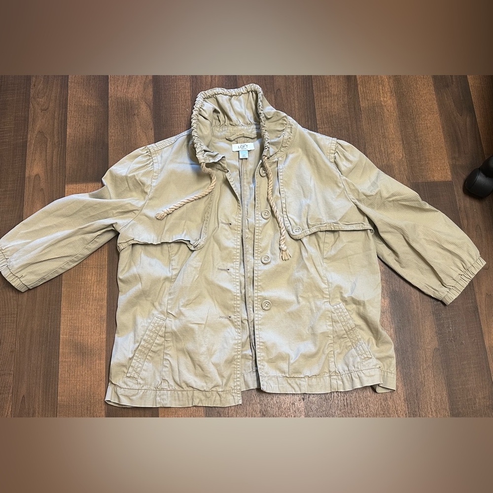 Loft Khaki Ruffled Collar Jacket - image 6